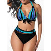 Plus Size Neon Striped Bikini Set Push Up Women High Waist Bikini Set Halter Two Piece Bathing Suits Crisscross Tummy Control Swimsuit Push Up Swimwear Women High Waist Halter Beach Swimwear Retro Bathing Suit Swimming Suit by Stevvex