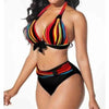 Plus Size Neon Striped Bikini Set Push Up Women High Waist Bikini Set Halter Two Piece Bathing Suits Crisscross Tummy Control Swimsuit Push Up Swimwear Women High Waist Halter Beach Swimwear Retro Bathing Suit Swimming Suit by Stevvex