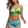 Plus Size Neon Striped Bikini Set Push Up Women High Waist Bikini Set Halter Two Piece Bathing Suits Crisscross Tummy Control Swimsuit Push Up Swimwear Women High Waist Halter Beach Swimwear Retro Bathing Suit Swimming Suit by Stevvex