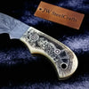 Handmade Damascus Drop Point Hunting Knife with Engraved Bone Handle and Leather Sheath by JW SteelCrafts