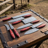 Damascus Kitchen Knife Set of 8, Hand-Forged with Red Pakka Handles by JW SteelCrafts