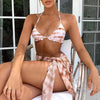 Print Swimsuit 3 Piece Mesh Bikini Set Women's Ribbed Floral Bikini Set Tie Side Swimsuit Cover Ups Daisy Butterfly Print Three Piece Bikini Swimwear Triangle Micro Bikini String Halter Swimwear Women Low Waist Bathing Suit by Stevvex