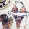 Print Swimsuit 3 Piece Mesh Bikini Set Women's Ribbed Floral Bikini Set Tie Side Swimsuit Cover Ups Daisy Butterfly Print Three Piece Bikini Swimwear Triangle Micro Bikini String Halter Swimwear Women Low Waist Bathing Suit by Stevvex