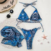 Print Swimsuit 3 Piece Mesh Bikini Set Women's Ribbed Floral Bikini Set Tie Side Swimsuit Cover Ups Daisy Butterfly Print Three Piece Bikini Swimwear Triangle Micro Bikini String Halter Swimwear Women Low Waist Bathing Suit by Stevvex