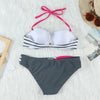 Print Swimwear Women Bikini Solid Push Up Swimsuit Female Bikini Set Beachwear Bathing Suit Swimming High Waist Swimsuits With Boy Shorts Triangle Top Stripes Halter Bikini Two Piece Bathing Suits by Stevvex