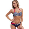 Print Swimwear Women Bikini Solid Push Up Swimsuit Female Bikini Set Beachwear Bathing Suit Swimming High Waist Swimsuits With Boy Shorts Triangle Top Stripes Halter Bikini Two Piece Bathing Suits by Stevvex