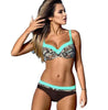 Print Swimwear Women Bikini Solid Push Up Swimsuit Female Bikini Set Beachwear Bathing Suit Swimming High Waist Swimsuits With Boy Shorts Triangle Top Stripes Halter Bikini Two Piece Bathing Suits by Stevvex
