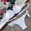 Bikini Solid Strappy Bandage Bikinis Set White Push Up Bikini Swimwear Swimsuit Bathing Suit Women's Ribbed Tie Bikini Adjustable Lace Up Bottom String Women Swimsuit by Stevvex