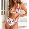 Beautiful Multicolored Women High Waist Bikini Swimwear Women Halter Push Up Bikini Set Swimsuit Women's Flower Print Bikini High Waist Beach Swimsuits Sporty Two Piece Bathing Suit Female Beach Wear Bathing Suit by Stevvex