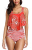 Women High Waist Bikini Plus Size Swimwear Summer Swimsuit Beach Bathing Suit Ruffle Bikini Floral Printed Ruffle High Waist Bikini Set Women's Tummy Control Bathing Suit Swimsuit Flounce Peplum by Stevvex