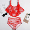 Women High Waist Bikini Plus Size Swimwear Summer Swimsuit Beach Bathing Suit Ruffle Bikini Floral Printed Ruffle High Waist Bikini Set Women's Tummy Control Bathing Suit Swimsuit Flounce Peplum by Stevvex