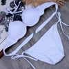 Bikini Solid Strappy Bandage Bikinis Set White Push Up Bikini Swimwear Swimsuit Bathing Suit Women's Ribbed Tie Bikini Adjustable Lace Up Bottom String Women Swimsuit by Stevvex