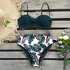 High Waist Bikini Set Women Bikini Flower Swimwear Women High Waist Bikini Halter Two Piece Bathing Suits Tummy Control Swimsuit Push Up Swimwear Vintage Halter Neck Swimsuit Female Green Bathing Suit by Stevvex