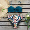 High Waist Bikini Set Women Bikini Flower Swimwear Women High Waist Bikini Halter Two Piece Bathing Suits Tummy Control Swimsuit Push Up Swimwear Vintage Halter Neck Swimsuit Female Green Bathing Suit by Stevvex
