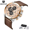 Multifunction Brown Luxury New Men's Watches Quartz Sport Chronograph Elegant Leather Bracelet Men Wrist Watch by Stevvex