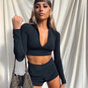 Seamless Black Yoga Set Women Gym Clothes Fashion Long Sleeve Zipper