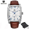 Luxury Business Men's Watches Brown Casual Wrist Leather Strap Waterproof Classic Rectangle Square Watch by Stevvex
