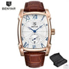Luxury Business Men's Watches Brown Casual Wrist Leather Strap Waterproof Classic Rectangle Square Watch by Stevvex
