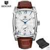 Luxury Business Men's Watches Brown Casual Wrist Leather Strap Waterproof Classic Rectangle Square Watch by Stevvex