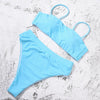 Bikinis Solid Push Up Bikini Padded Bra Straps High Waist Swimsuit Female Swimwear Women's Bathing Suit Lace up Bikini Ribbed Two Piece Swimsuit by Stevvex