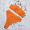 Bikinis Solid Push Up Bikini Padded Bra Straps High Waist Swimsuit Female Swimwear Women's Bathing Suit Lace up Bikini Ribbed Two Piece Swimsuit by Stevvex