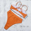 Bikinis Solid Push Up Bikini Padded Bra Straps High Waist Swimsuit Female Swimwear Women's Bathing Suit Lace up Bikini Ribbed Two Piece Swimsuit by Stevvex