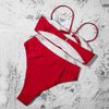 Bikinis Solid Push Up Bikini Padded Bra Straps High Waist Swimsuit Female Swimwear Women's Bathing Suit Lace up Bikini Ribbed Two Piece Swimsuit by Stevvex