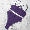 Bikinis Solid Push Up Bikini Padded Bra Straps High Waist Swimsuit Female Swimwear Women's Bathing Suit Lace up Bikini Ribbed Two Piece Swimsuit by Stevvex