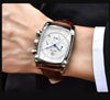Classic Rectangle Waterproof Case Vintage Design Luxury Watches Leather Strap Business Casual Analog Wrist Watch For Men by Stevvex
