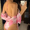 New Bikini Bikini Swimsuit For Women 3 Pieces Set Knot Front Off Shoulder Cover Up with Halter Bikini Sets Bathing Suit Women Swimwear Female Swimsuit Three-pieces Bikini set Halter Bather Bathing Suit Swim Beach Lady by Stevvex