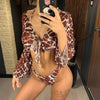 New Bikini Bikini Swimsuit For Women 3 Pieces Set Knot Front Off Shoulder Cover Up with Halter Bikini Sets Bathing Suit Women Swimwear Female Swimsuit Three-pieces Bikini set Halter Bather Bathing Suit Swim Beach Lady by Stevvex
