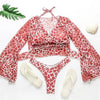 New Bikini Bikini Swimsuit For Women 3 Pieces Set Knot Front Off Shoulder Cover Up with Halter Bikini Sets Bathing Suit Women Swimwear Female Swimsuit Three-pieces Bikini set Halter Bather Bathing Suit Swim Beach Lady by Stevvex