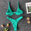 Neon V-bar Underwired Bikini Female Ribbed Swimsuit Women Swimwear Two-pieces Bikini set Push up Bathing Suit by Stevvex