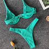 Neon V-bar Underwired Bikini Female Ribbed Swimsuit Women Swimwear Two-pieces Bikini set Push up Bathing Suit by Stevvex