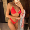 New Bikini Bikini Swimsuit For Women 3 Pieces Set Knot Front Off Shoulder Cover Up with Halter Bikini Sets Bathing Suit Women Swimwear Female Swimsuit Three-pieces Bikini set Halter Bather Bathing Suit Swim Beach Lady by Stevvex
