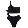 Women Leopard Print Swimsuit Women's Bikini One Shoulder Top High Waist Bottom Two Piece Swimsuits Women Push Up Bikini Set One Shoulder Beachwear Summer Leopard Bathing Suit High Waist Swimwear For Women by Stevvex