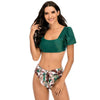 Bikini New 2 Piece Women Swimsuit Women's High Waist Bikini Set Fashion Puff Sleeve Swimwear Set Bathing Suits Solid Color Short Puff Sleeve Summer High Waist Cut Backless Bathing Suit Beachwear by Stevvex