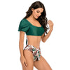 Bikini New 2 Piece Women Swimsuit Women's High Waist Bikini Set Fashion Puff Sleeve Swimwear Set Bathing Suits Solid Color Short Puff Sleeve Summer High Waist Cut Backless Bathing Suit Beachwear by Stevvex