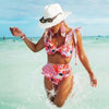Two-Pieces Women Floral Push-Up Padded Bra Ruffles Bikini Set Swimsuit Swimwear Bathing Suit Beachwear Floral Printed Swimsuit Knotted String Triangle Bikini Tie Side High Cut Cheeky Bikini Set by Stevvex