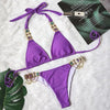 Luxury Purple Halter Crystal Diamond Bikini Female Swimsuit Women Swimwear Rhinestone Bikini Set Bathing Suit Women's Swimwear Rhinestone Halter Low Waist Tie Side Bikini Set 2 Pieces Crystal Diamond Swimsuit by Stevvex