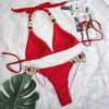 Luxury Purple Halter Crystal Diamond Bikini Female Swimsuit Women Swimwear Rhinestone Bikini Set Bathing Suit Women's Swimwear Rhinestone Halter Low Waist Tie Side Bikini Set 2 Pieces Crystal Diamond Swimsuit by Stevvex