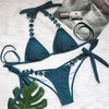 Luxury Purple Halter Crystal Diamond Bikini Female Swimsuit Women Swimwear Rhinestone Bikini Set Bathing Suit Women's Swimwear Rhinestone Halter Low Waist Tie Side Bikini Set 2 Pieces Crystal Diamond Swimsuit by Stevvex