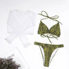 Neon Yellow Crop Top Swimwear Women Summer 3 Pieces Swimsuit Bikini Sets With Sheer Crop Top Cover Up Beachwear Mesh Long Sleeve Cover Ups Top Three Piece Swimsuit Bikini Set by Stevvex