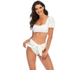 Bikini New 2 Piece Women Swimsuit Women's High Waist Bikini Set Fashion Puff Sleeve Swimwear Set Bathing Suits Solid Color Short Puff Sleeve Summer High Waist Cut Backless Bathing Suit Beachwear by Stevvex
