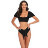 Bikini New 2 Piece Women Swimsuit Women's High Waist Bikini Set Fashion Puff Sleeve Swimwear Set Bathing Suits Solid Color Short Puff Sleeve Summer High Waist Cut Backless Bathing Suit Beachwear by Stevvex