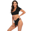 Bikini New 2 Piece Women Swimsuit Women's High Waist Bikini Set Fashion Puff Sleeve Swimwear Set Bathing Suits Solid Color Short Puff Sleeve Summer High Waist Cut Backless Bathing Suit Beachwear by Stevvex