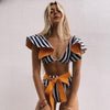 Two-Pieces Women Floral Push-Up Padded Bra Ruffles Bikini Set Swimsuit Swimwear Bathing Suit Beachwear Floral Printed Swimsuit Knotted String Triangle Bikini Tie Side High Cut Cheeky Bikini Set by Stevvex