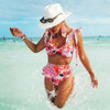 Two-Pieces Women Floral Push-Up Padded Bra Ruffles Bikini Set Swimsuit Swimwear Bathing Suit Beachwear Floral Printed Swimsuit Knotted String Triangle Bikini Tie Side High Cut Cheeky Bikini Set by Stevvex
