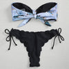 Summer Blue Bikini Women Swimwear Female Swimsuit Women’s Floral Print Lace-up Strapless Padded Comfortable Swimwear Bathing Suit Two-pieces Bikini Set Knotted Bathing Swim Suit by Stevvex