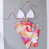 Print Swimsuit 3 Piece Mesh Bikini Set Women's Ribbed Floral Bikini Set Tie Side Swimsuit Cover Ups Daisy Butterfly Print Three Piece Bikini Swimwear Triangle Micro Bikini String Halter Swimwear Women Low Waist Bathing Suit by Stevvex